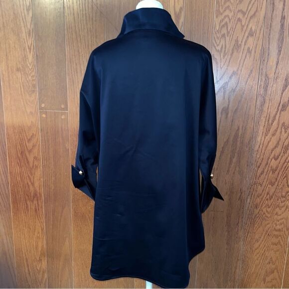 TUCKERNUCK Navy Willow Blouse Top EUC 3/4 Sleeves Pullover Cotton Poplin XS - Picture 4 of 8